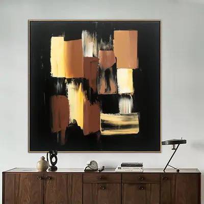 Abstract Geometric Painting on Canvas Modern Oil Fine Art Black Background Art Geometric Art Minimalist Artwork | SHADES OF B...