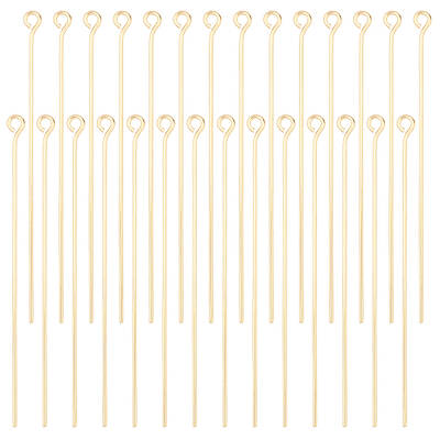 Beebeecraft 100Pcs/Box Open Eye Pins 18K Gold Plated Head Pins 50mm Jewelry Making Findings for Charm Beads DIY Making