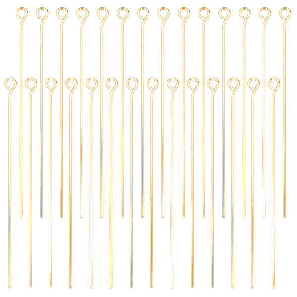 Beebeecraft 100Pcs/Box Open Eye Pins 18K Gold Plated Head Pins 50mm Jewelry Making Findings for Charm Beads DIY Making