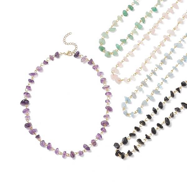 5Pcs 5 Style Natural Mixed Gemstone Chips Beaded Necklaces Set