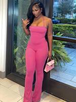 Women's Solid Backless Halter Cami Jumpsuit, Vacation Clothes, Comfort Basic Minimalist Casual Sleeveless Jumpsuit for Summer...
