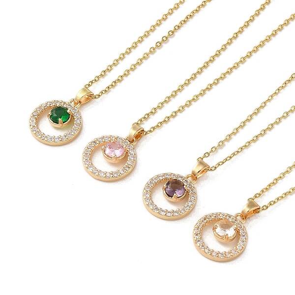Brass Micro Pave Cubic Zirconia Pendant Necklaces for Women