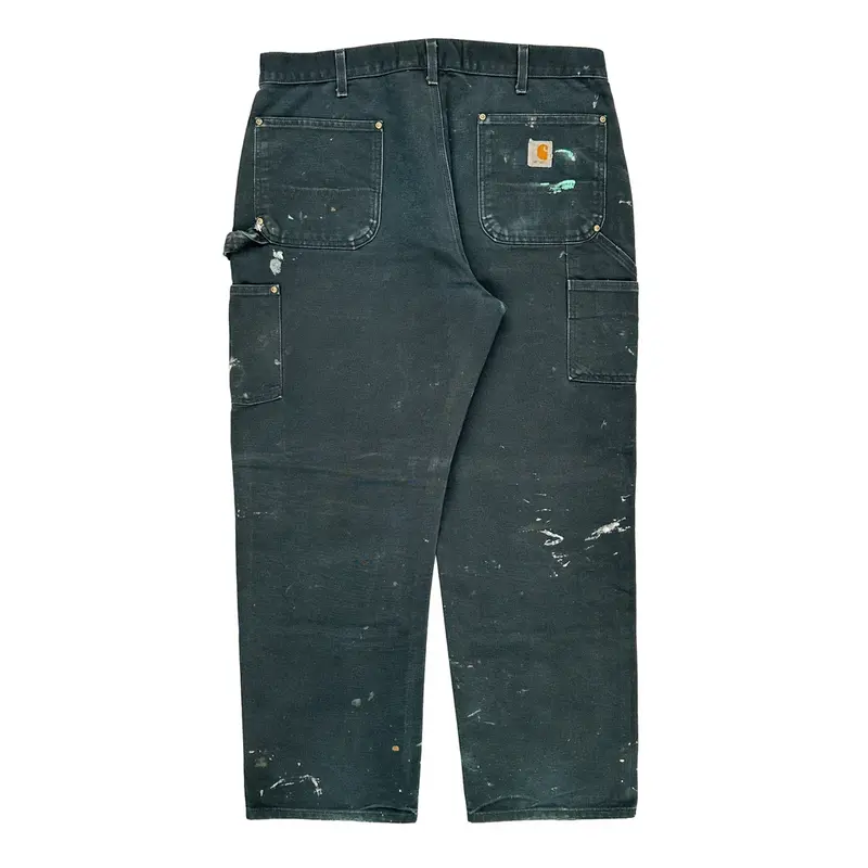Paint Splattered Carhartt Double Knee Carpenter Trousers - 37? Waist Black Cotton