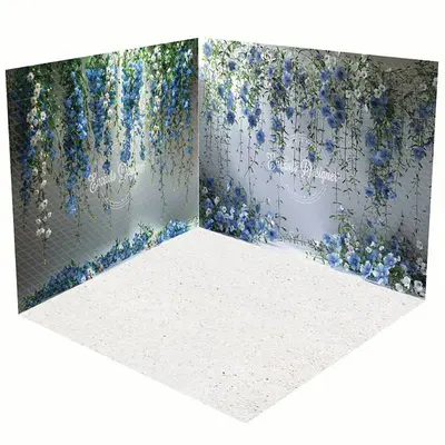 Aperturee Elegant Blue Floral Fine Art Photo Room Set Backdrop | Diy Photography Backdrop | Photo Studio Background | Photogr...