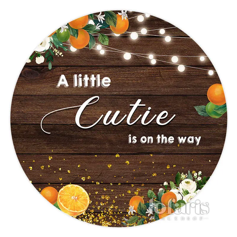 Aperturee Little Cutie Is On The Way Orange Round Baby Shower Backdrop | Circle Background For Party | Custom Round Backdrop ...