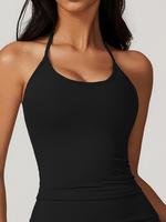 Women's Solid Backless Halter Neck Sports Vest, Casual Breathable Tight-fitting Sleeveless Top for Yoga Gym Workout, Running ...