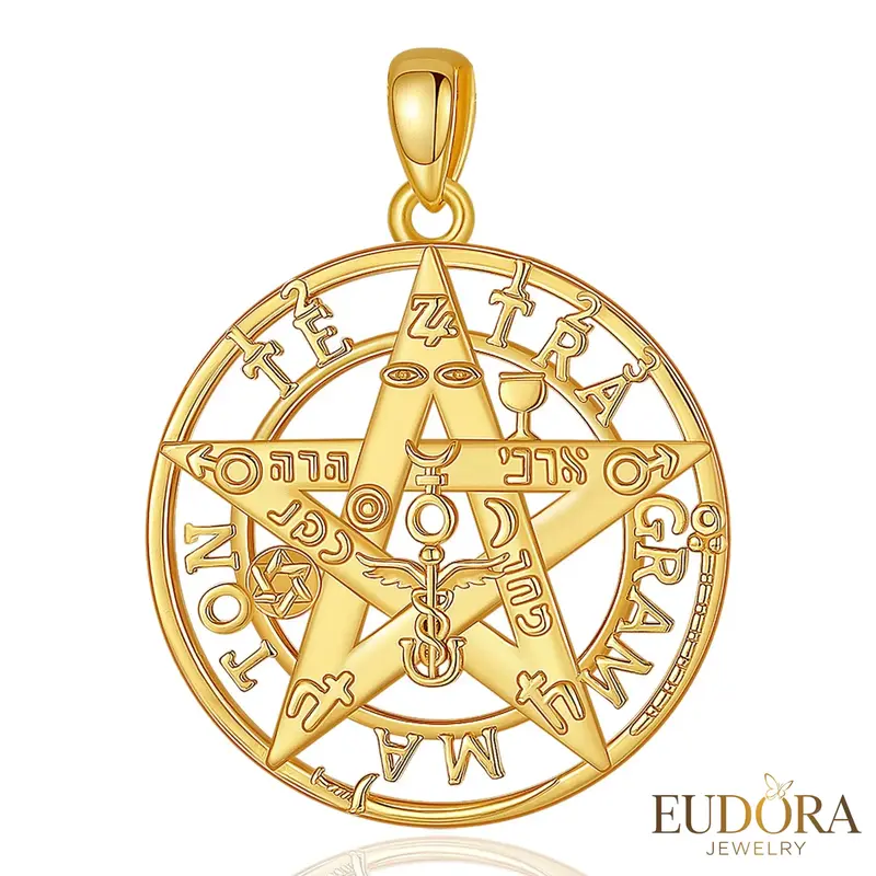 EUDORA Vintage 925 Sterling Silver Tetragrammaton Necklace, Spiritual Pentagram Pendant with Hebrew Script, Amuleto de Protec...