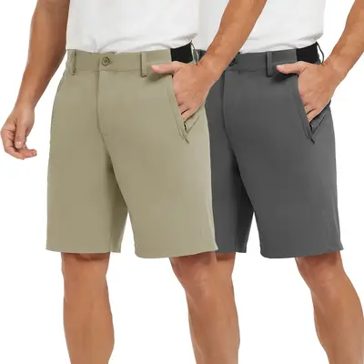 2 PACK GOPUNE Men's 9'' Golf Work Shorts Stretch Waistband Quick-Dry Fit Hiking Casual Business Dress Athletic Mens Lightwei...