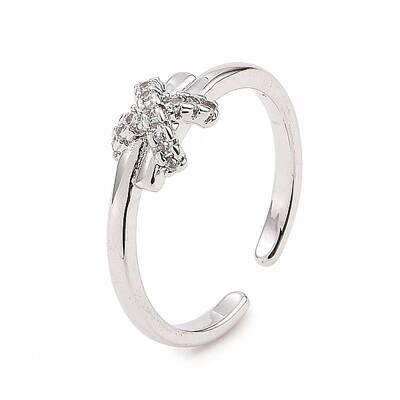 Clear Cubic Zirconia Bowknot Open Cuff Ring