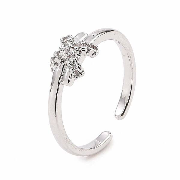 Clear Cubic Zirconia Bowknot Open Cuff Ring