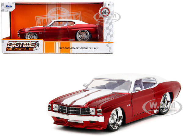 1971 Chevrolet Chevelle SS Candy Red with White Top White Stripes and White Interior \
