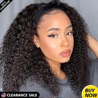 Bling Hair Glueless Curly Headband Wig Human Hair Deep Wave 24 Inches None Lace Front Wig Human Hair Machine Made Wigs 180% D...