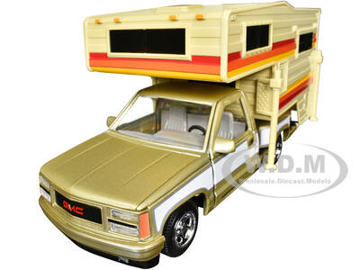 1992 GMC Sierra GT Pickup Truck Gold Metallic with White Sides with Camper Shell American Classics Series 1/24 Diecast Mode...