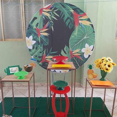 Aperturee Green Leaves And White Floral Round Birthday Backdorp | Custom Round Backdrop | Circle Party Backdrop | Happy Birth...