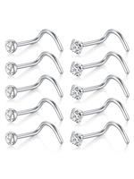 Rhinestone Decor Nose Ring (10pcs), Stainless Steel Nose Ring, Nose Ring Studs, Surgical Steel Piercing Jewelry, Fashion Acce...