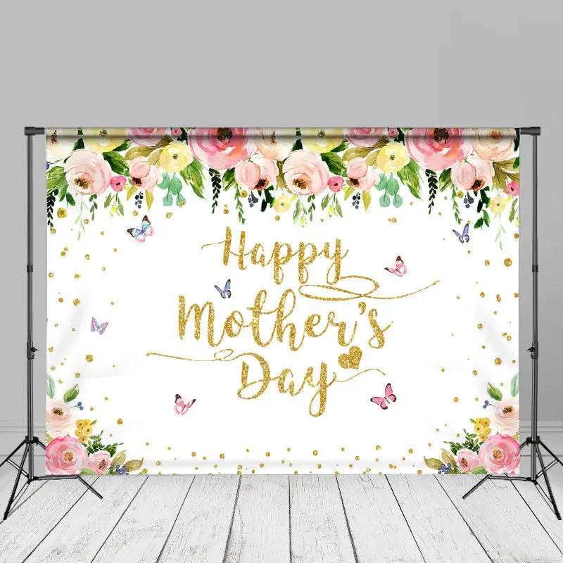 Flower Butterfly Gold Spot Mothers Day Backdrop - Aperturee
