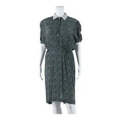 JEAN CLAUDE Womens A-Line Dress Blue Mesh Silk Floral Short Sleeve Knee Length M