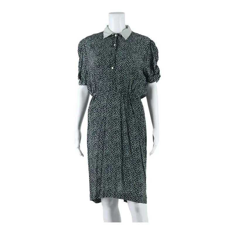 JEAN CLAUDE Womens A-Line Dress Blue Mesh Silk Floral Short Sleeve Knee Length M