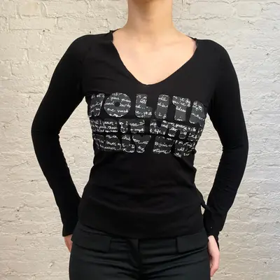 Nolita V-neck Long Sleeve Top - Small Black Cotton Blend