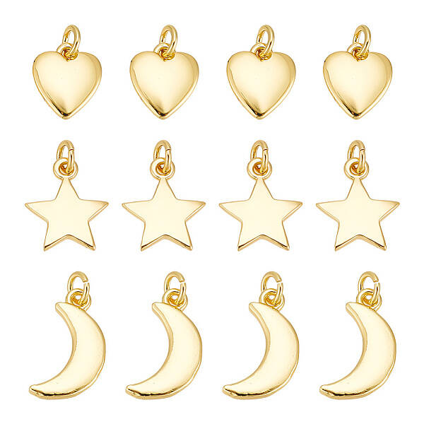 12Pcs 3 Styles Brass Pendants