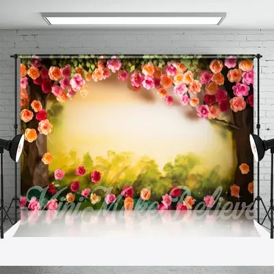 Jungle Flowers Spring Birthday Cake Smash Backdrop - Aperturee