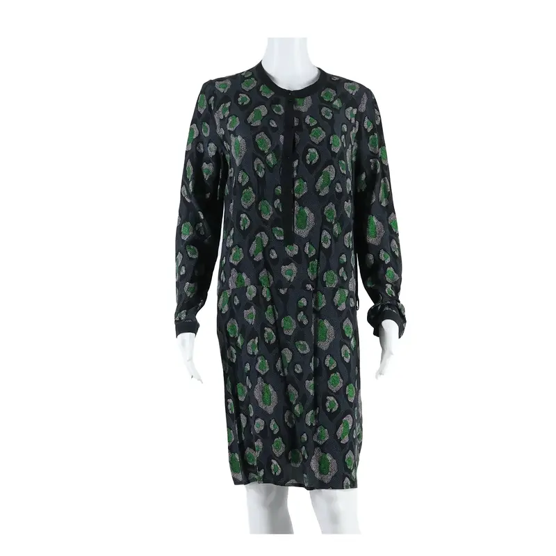 KOOKAI Womens Shift Dress Black Silk 90s Crazy Pattern Long 2XL