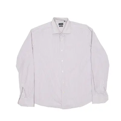 VALENTINO Formal Shirt Maroon 90s Striped Long Sleeve Mens XL