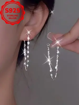 Women's Elegant Chain Design Dangle Earrings, Fashion Jewelry for Party, Daily Clothing Decor, Trendy All-match & Exquisite J...