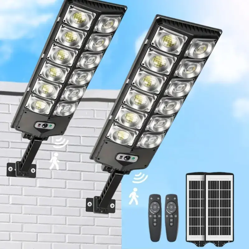 Commercial 10000LM LED Outdoor Dusk to Dawn Solar Flood Light with Remote Control & Motion Sensor, Waterproof IP66 Dusk to Da...