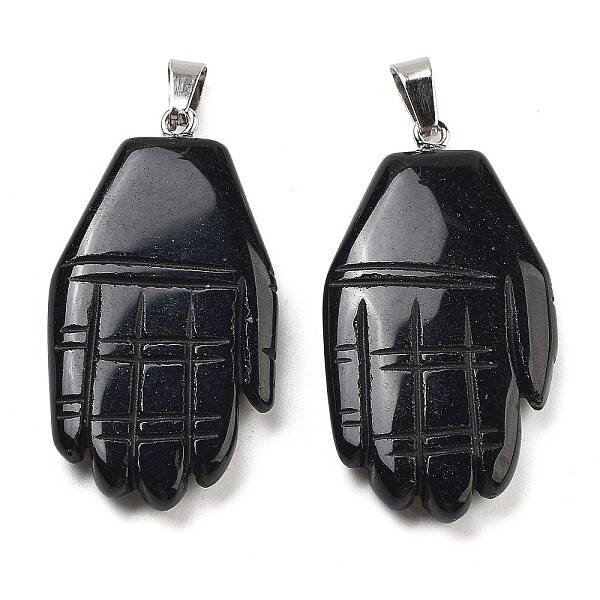 Natural Obsidian Carved Pendants