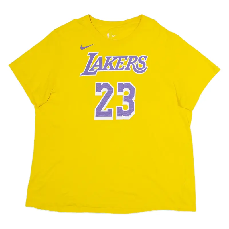 NIKE Los Angeles Lakers #23 James Mens T-Shirt Yellow USA Crew Neck 2XL