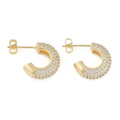 Brass Pave Clear Cubic Zirconia Stud Earrings for Women