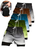 Men's Ombre & Letter Print 2 in 1 Drawstring Waist Athletic Shorts, Regular Fit Casual Letter Prints Pocket Straight Leg Shor...