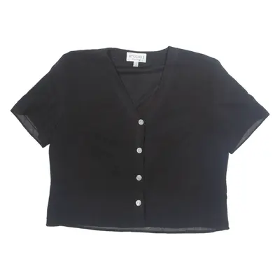 STUDIO I Petite Womens Cropped Blouse Black V-Neck L