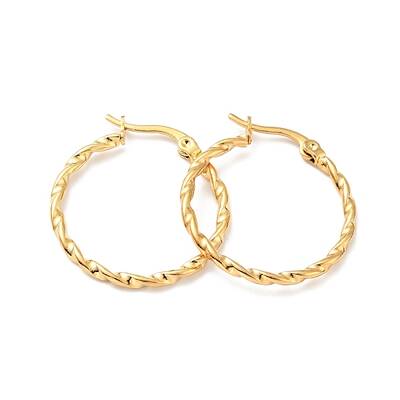 PVD Vacuum Plating 201 Stainless Steel Twist Rope Hoop Earrings with 304 Stainless Steel Pins for Women