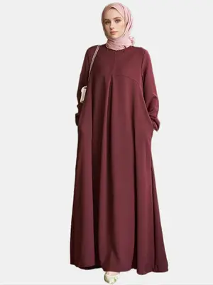 Women's Plain Bishop Sleeve Zipper Front Long Dress, Modest Casual Long Sleeve Round Neck Dress for Daily Wear, Ladies Clothe...