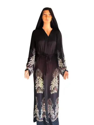 Abaya Silver Rhionestone - Elegant Silver Color with Rhionestone Detail Women's Clothing