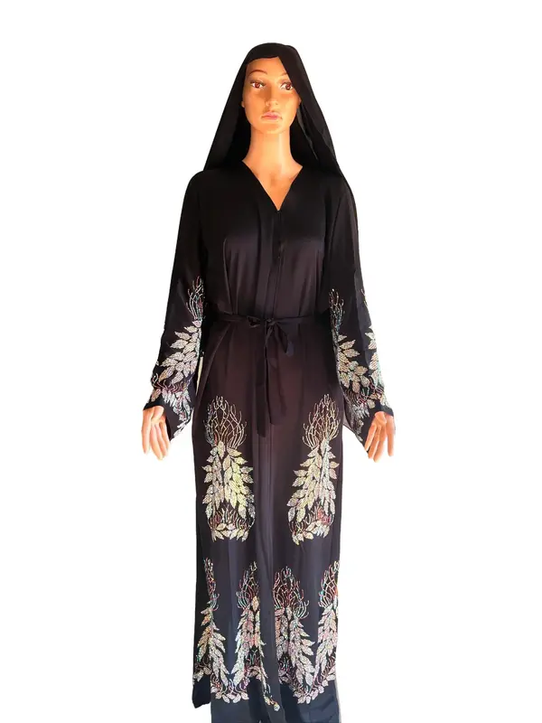 Abaya Silver Rhionestone - Elegant Silver Color with Rhionestone Detail Women's Clothing