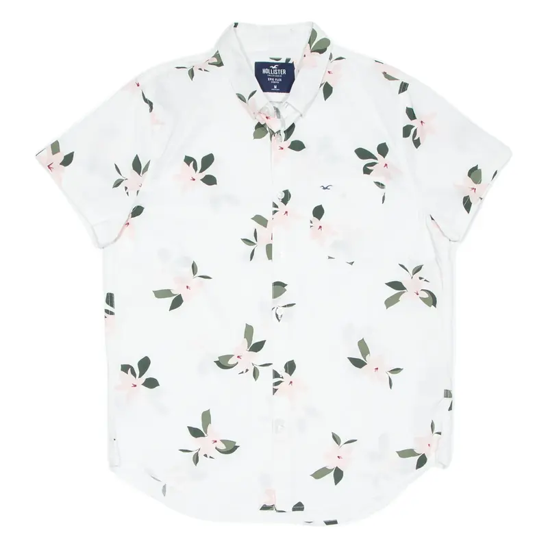 HOLLISTER Mens Hawaiian Shirt Pink Floral M