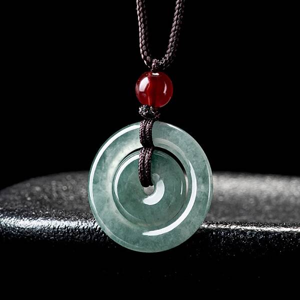 Natural Jadeite Donut/Pi Disc Pendant Necklaces