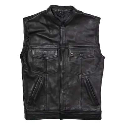 Mens Biker Waistcoat Black Leather S