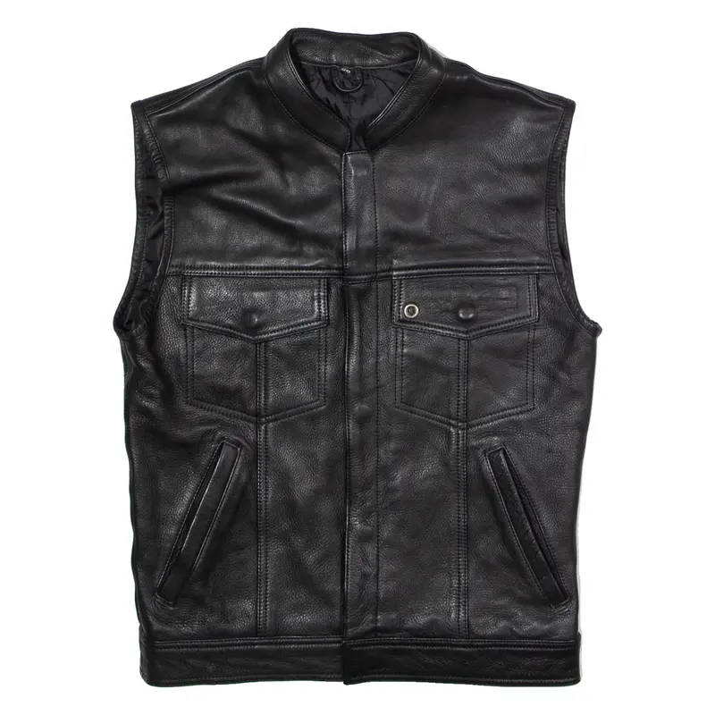 Mens Biker Waistcoat Black Leather S