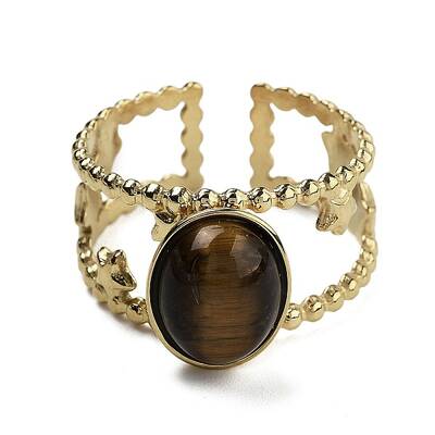Oval Natural Tiger Eye Finger Rings