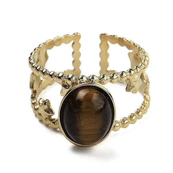 Oval Natural Tiger Eye Finger Rings