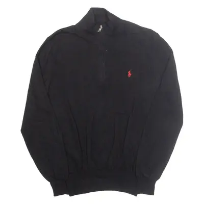 POLO RALPH LAUREN Mens Jumper Black 1/4 Zip Tight Knit Wool S