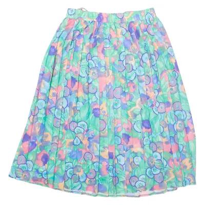 Womens Pleated Skirt Green Midi Floral S