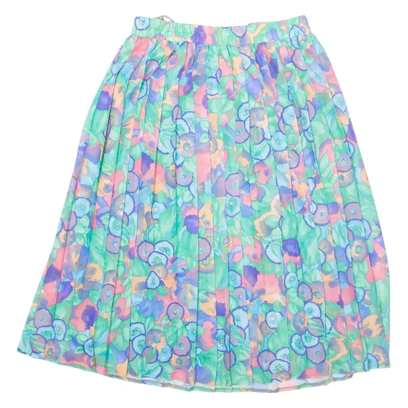Womens Pleated Skirt Green Midi Floral S