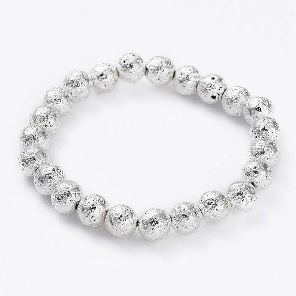 Electroplated Natural Lava Rock Beads Stretch Bracelets