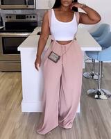 Chicme  Women's  Drawstring Wide Leg Suspender Jumpsuit  Comfortable Silhouette Overalls