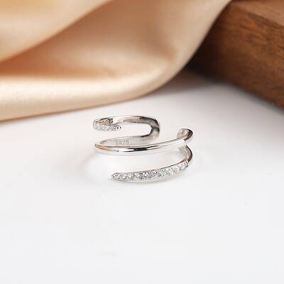 925 Sterling Silver Micro Pave Cubic Zirconia Adjustable Cuff Rings for Women